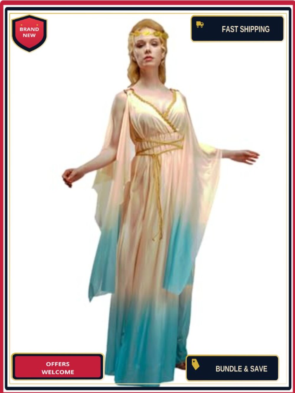 Greek Goddess Costume Dress with Headband One Size Fits Most